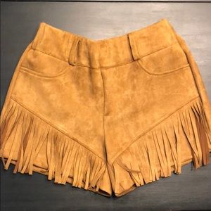 Brown Suede Fringe Shorts